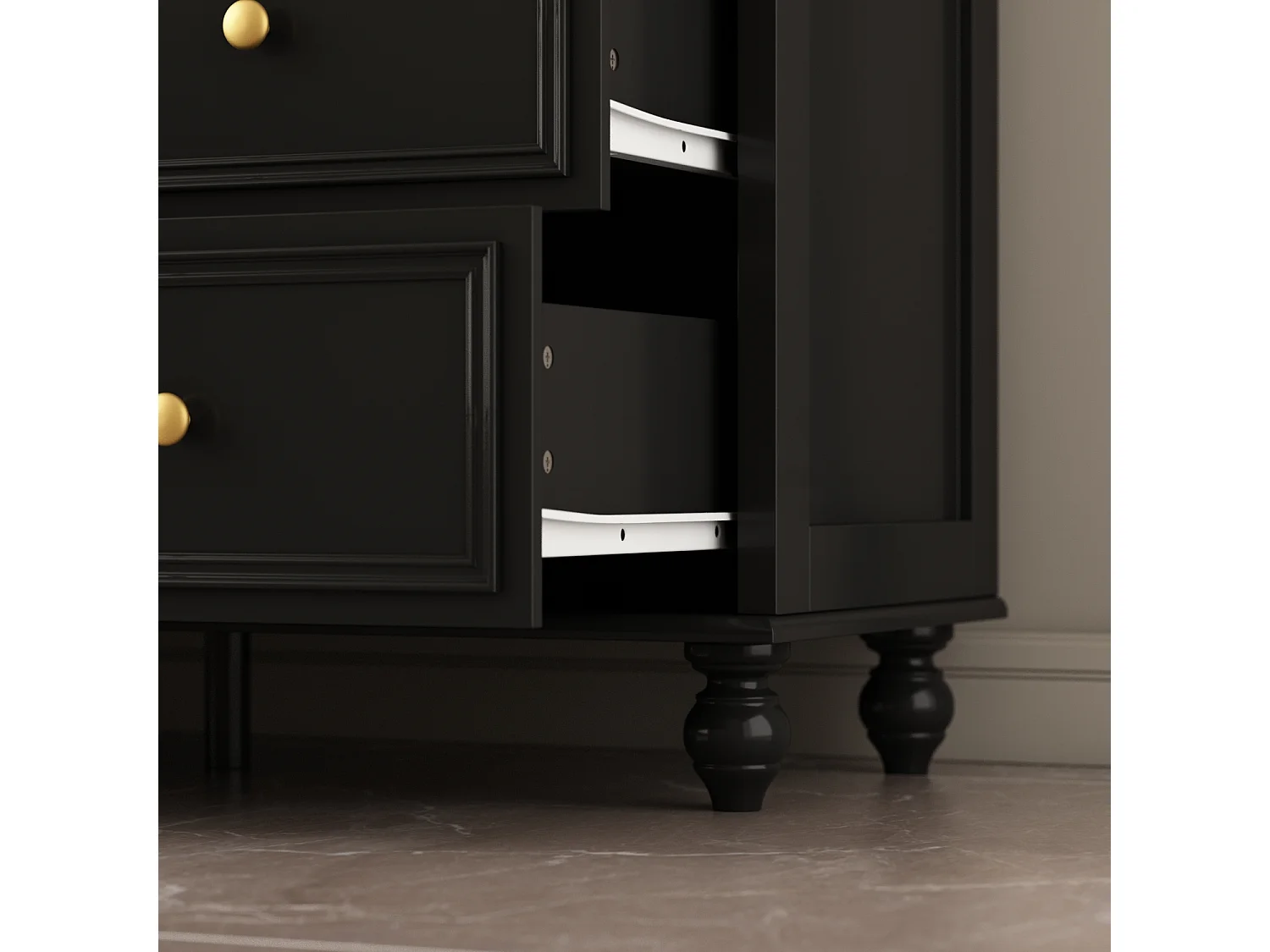 Grande commode avec 9 Tiroirs pour Chambre et Salon, Armoire de Chambre Sculptée avec Poignées Dorées, 160x40x80, Noir