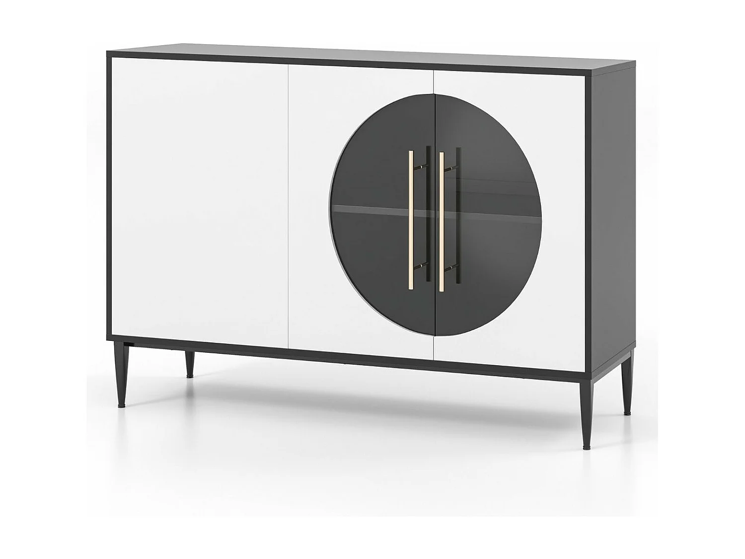 Credenza da cucina con anta in vetro temperato con gambe rialzate in metallo Mobile portaoggetti autoportante per cucina soggiorno Bianco 20_0007952