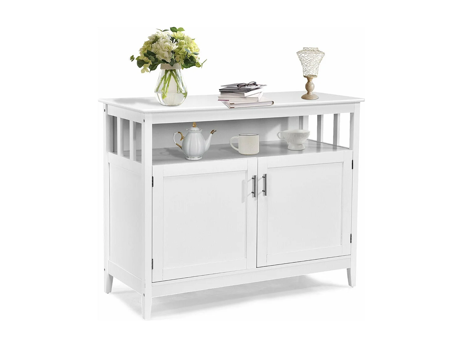 Credenza da cucina con 2 ante 114x51x91 cm mobile contenitore moderno con ripiano regolabile per soggiorno sala da pranzo bianco 20_0004798
