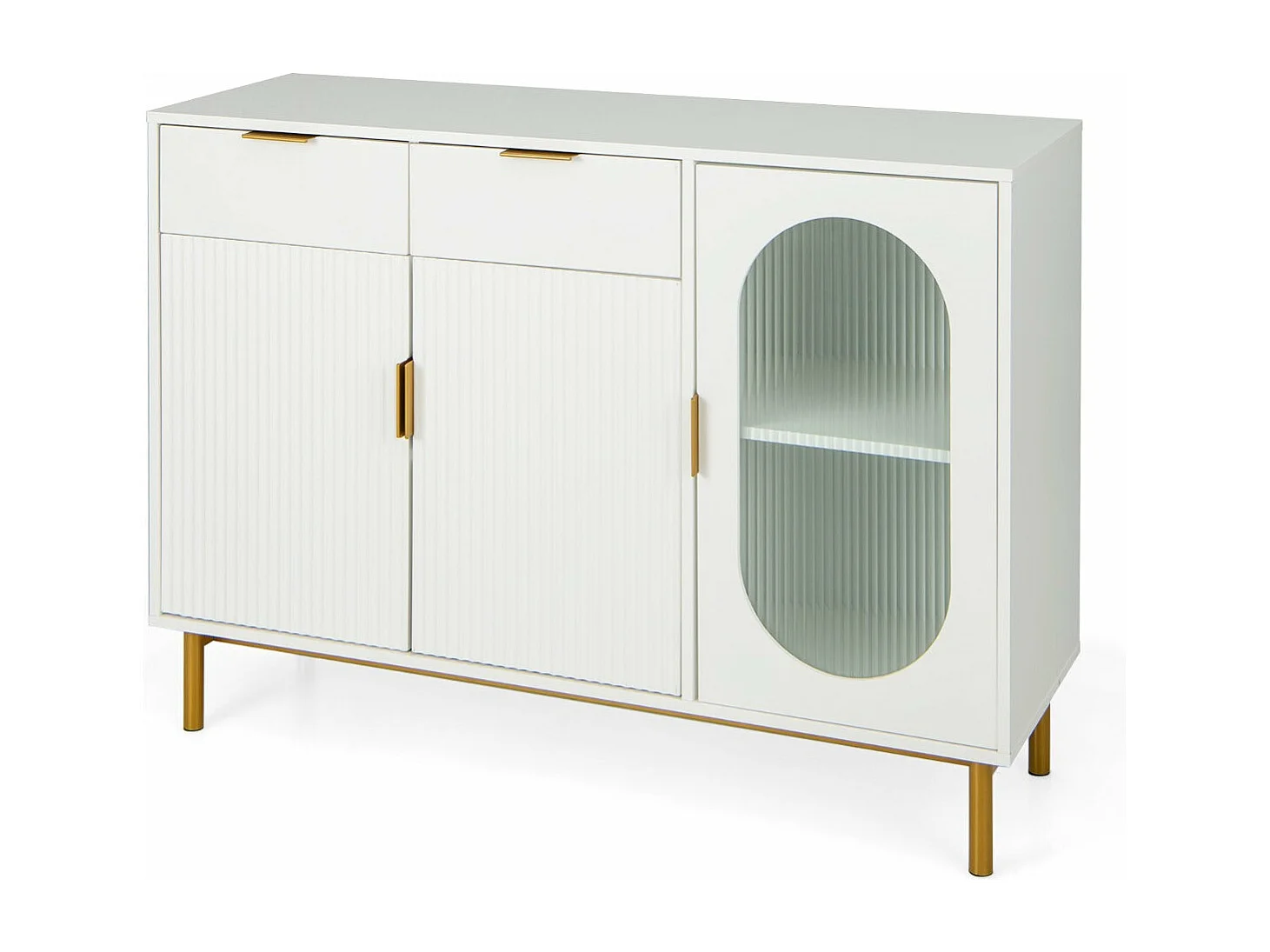 Aparador de cocina con 3 puertas y 2 cajones cristal translúcido dispositivo antivuelco 120 x 40 x 88 cm blanco 20_0007951