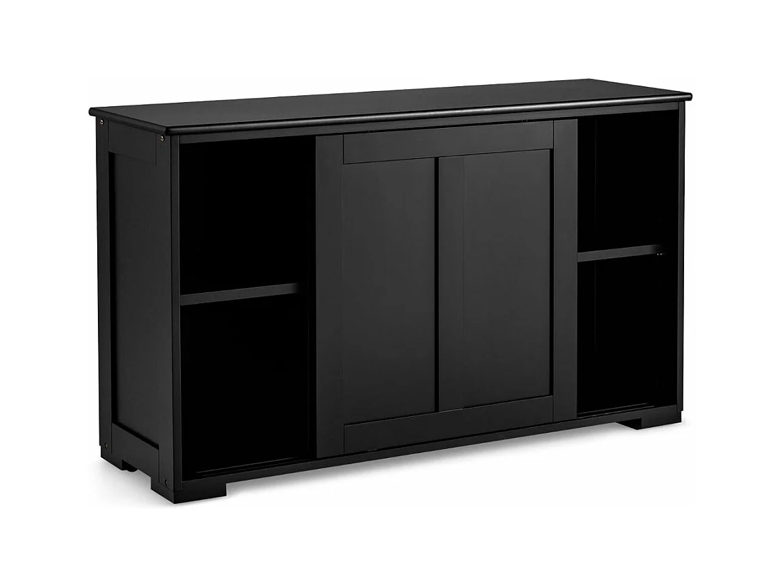 Aparador de cozinha em MDF com 2 prateleiras e 2 portas de correr preto 20_0004795