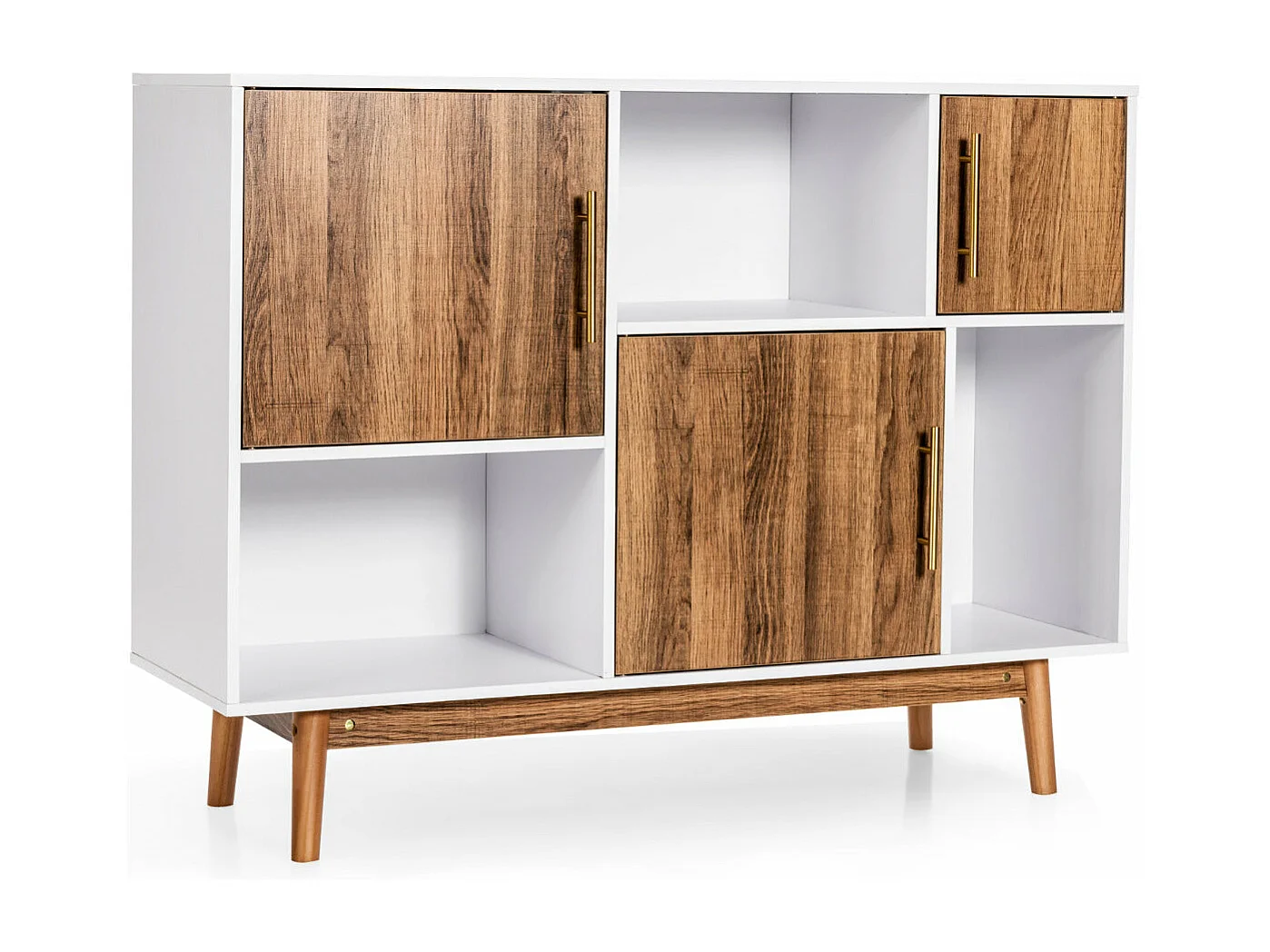 Aparador de cocina mueble de almacenaje con 3 armarios 3 estantes abiertos y patas elevadas 95 x 31 x 76 cm 20_0004801