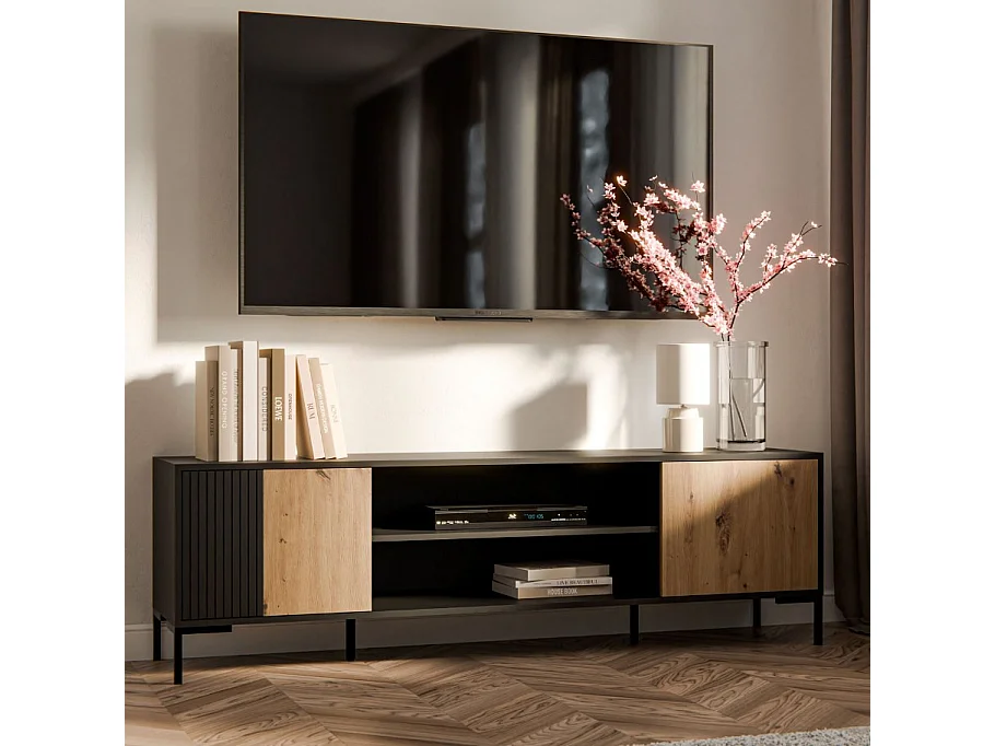 Soporte de TV Polo 180 cm negro y madera