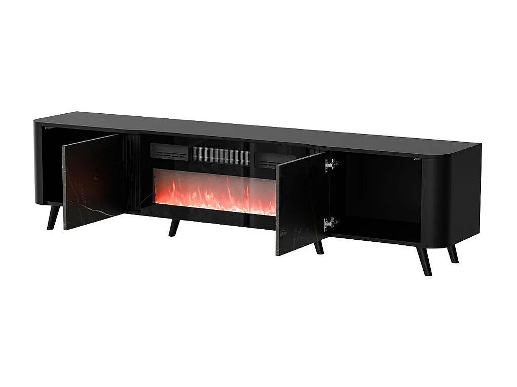 Mueble de TV negro de 200 cm - efecto mármol - con chimenea Lucky