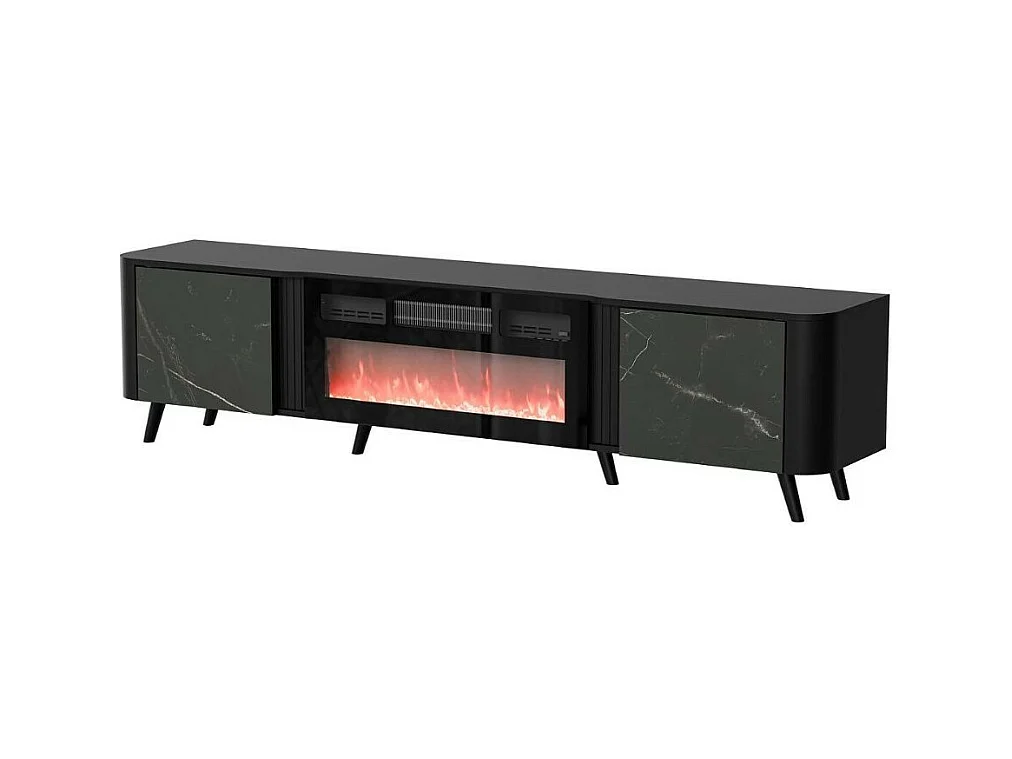 Meuble TV noir 200cm - effet marbre - avec cheminée Lucky