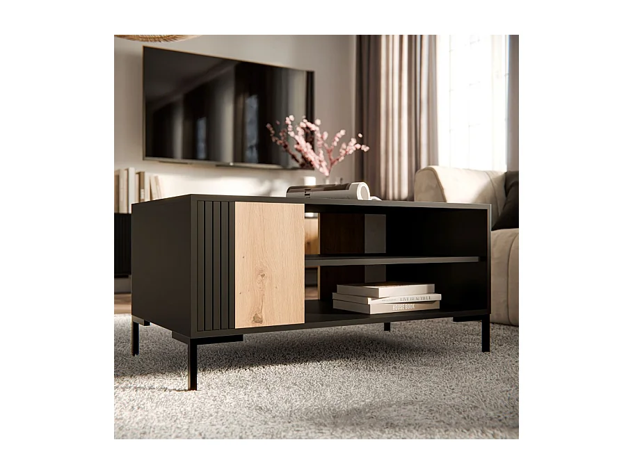 Table basse 100 x 55 cm noir et bois Polo
