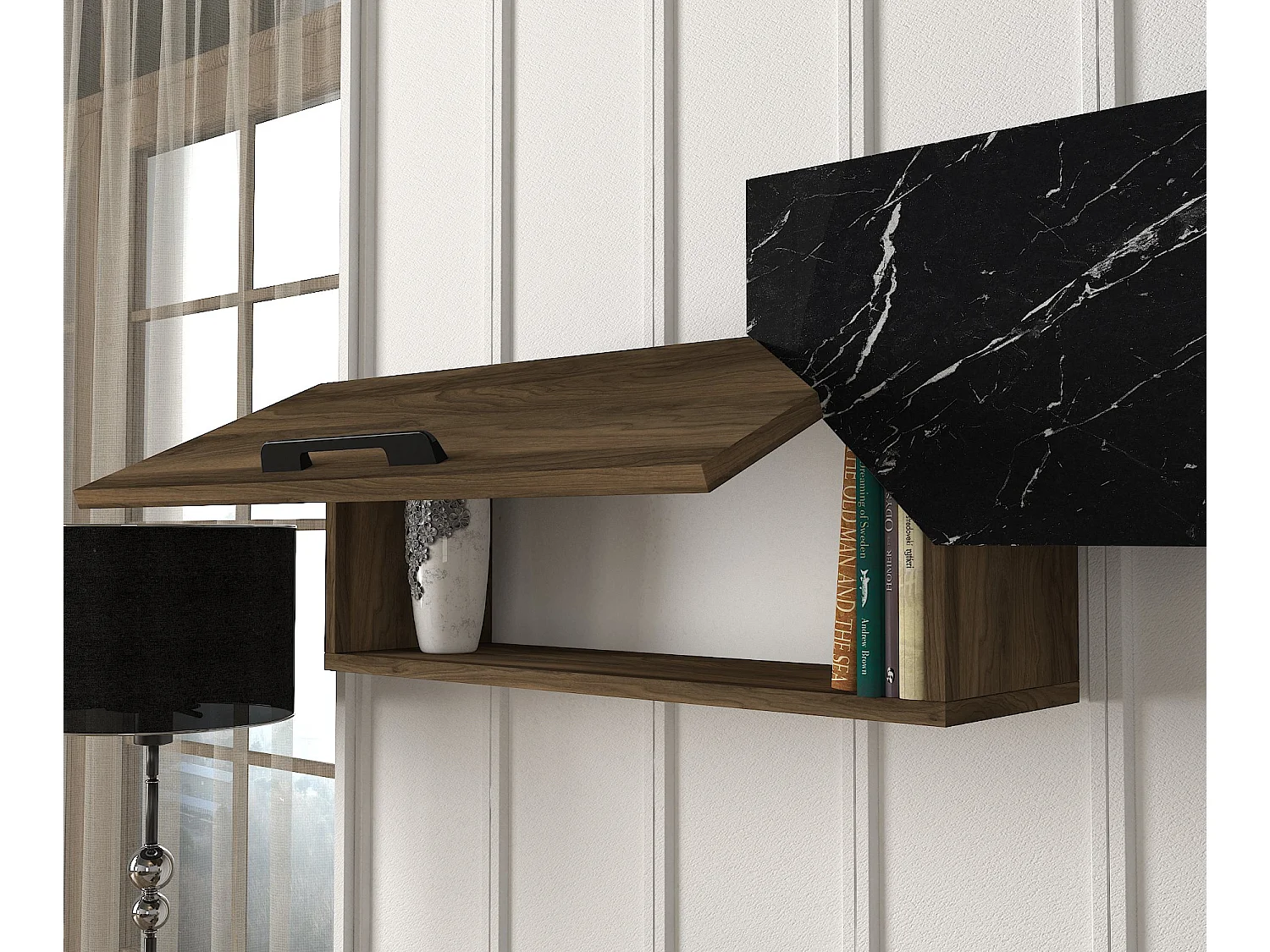 Wohnwand Lampert Walnuss Marmor Optik