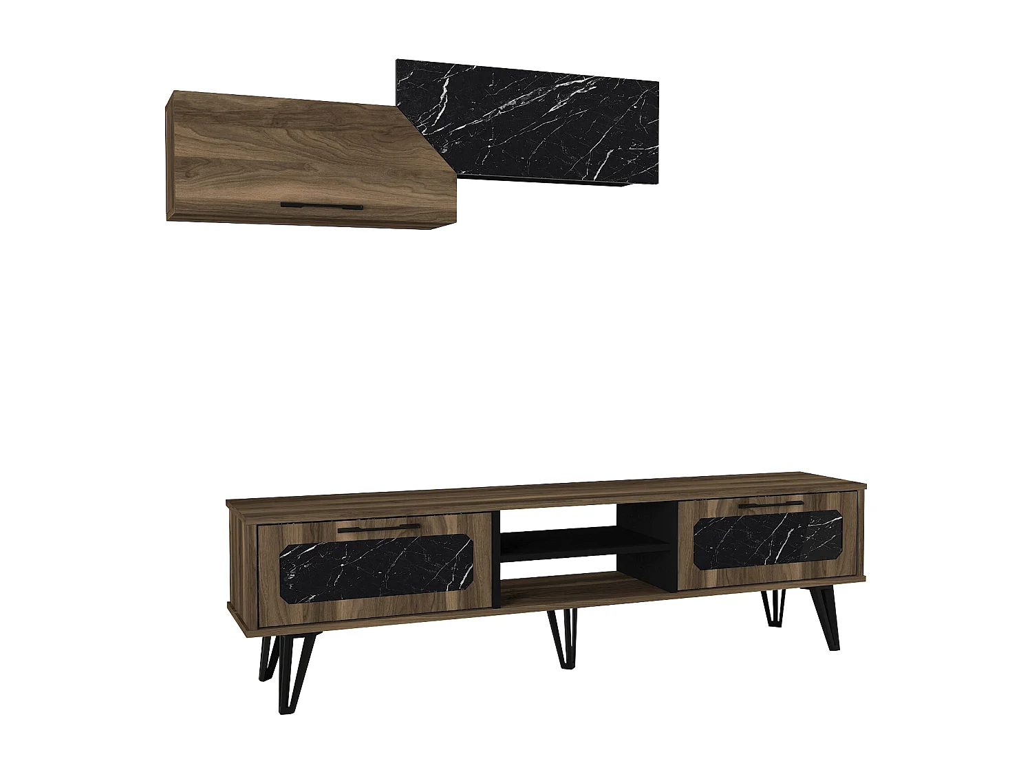 Wohnwand Lampert Walnuss Marmor Optik