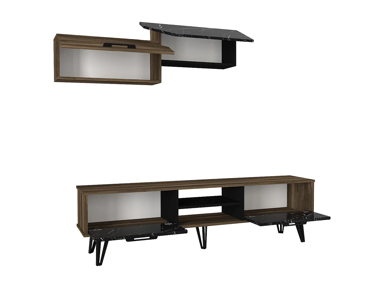 Wohnwand Lampert Walnuss Marmor Optik