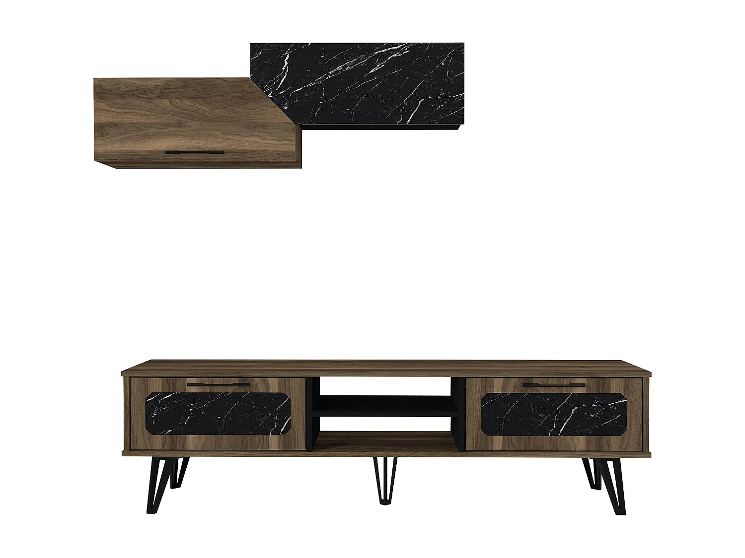 Wohnwand Lampert Walnuss Marmor Optik