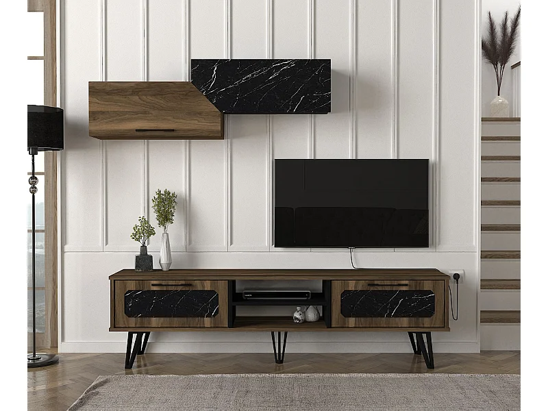 Wohnwand Lampert Walnuss Marmor Optik