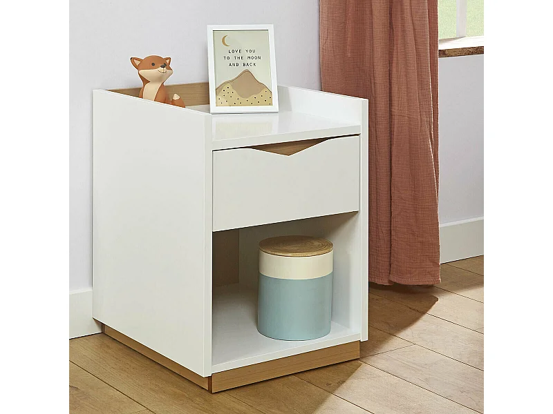 Chevet enfant avec tiroir  panneaux de fibres blanc NAIS