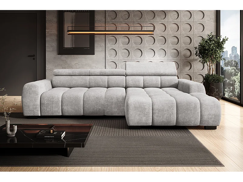 Ecksofa OMBO – modern, verstellbarer Sitz, ohne Schlafplatz, Eden, rechte Ausführung, 285x168x97 cm, Farbe Dunkelgrau