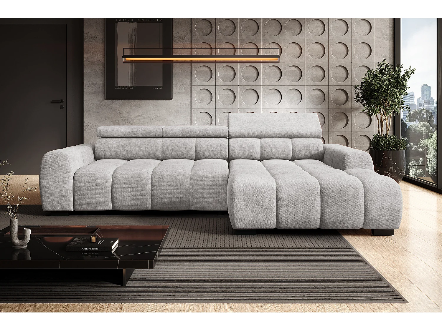 Canapé OMBO – moderne, siège réglable, sans fonction couchage, Eden, disposition droite, 285x168x97 cm, couleur gris foncé