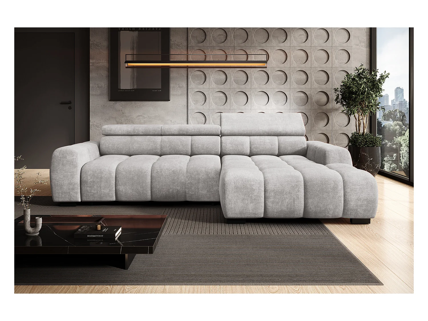 Canapé OMBO – moderne, siège réglable, sans fonction couchage, Eden, disposition droite, 285x168x97 cm, couleur gris foncé