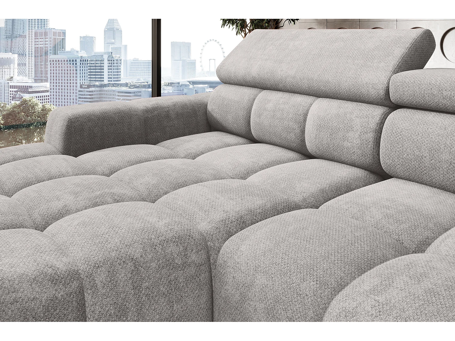 Canapé OMBO – moderne, siège réglable, sans fonction couchage, Eden, disposition droite, 285x168x97 cm, couleur gris foncé