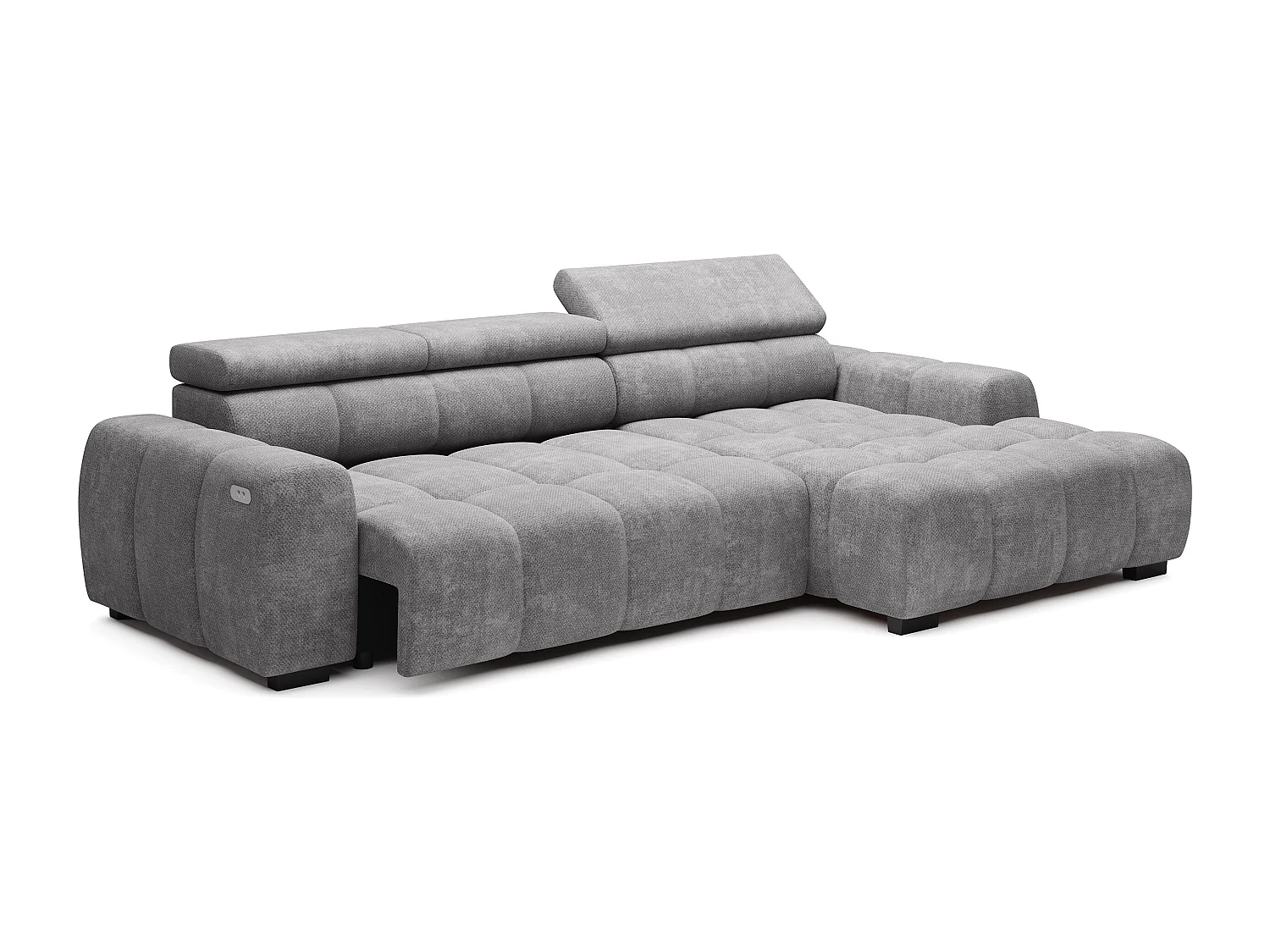 Narożnik OMBO – nowoczesny, regulowane siedzisko, bez spania, Eden, prawy układ, 285x168x97 cm, kolor jasny popielaty