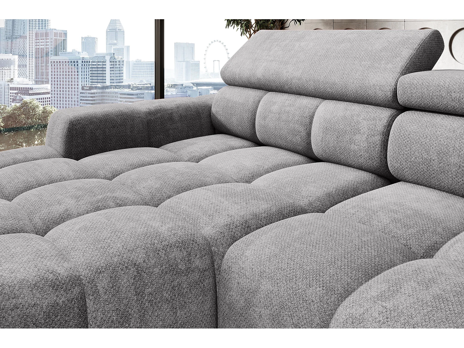 Canapé OMBO – moderne, siège réglable, sans fonction couchage, Eden, disposition droite, 285x168x97 cm, couleur gris clair