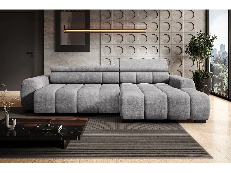 Canapé OMBO – moderne, siège réglable, sans fonction couchage, Eden, disposition droite, 285x168x97 cm, couleur gris clair