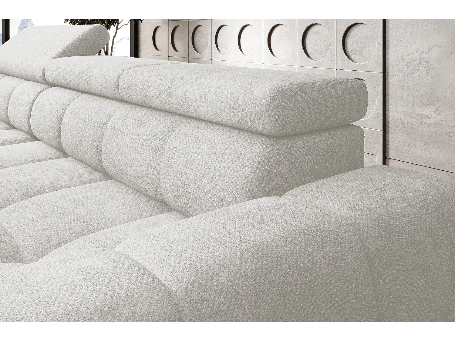 Canapé OMBO – moderne, siège réglable, sans fonction couchage, Eden, disposition gauche, 285x168x97 cm, couleur gris clair