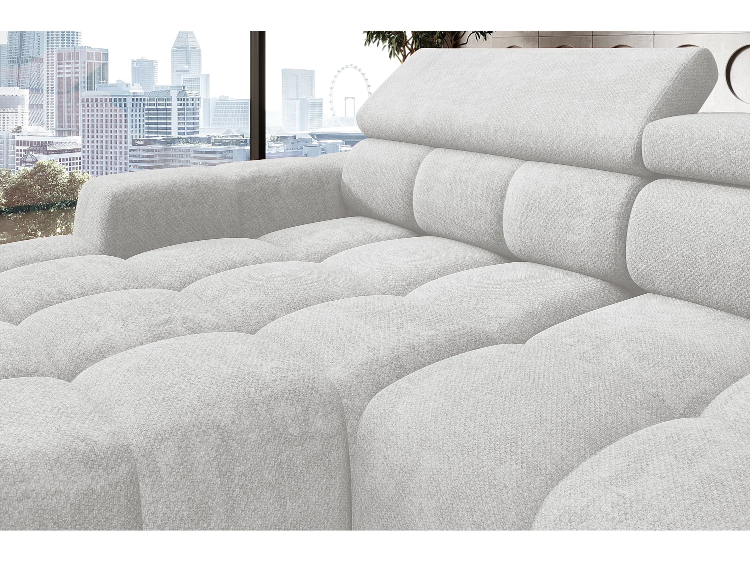 Canapé OMBO – moderne, siège réglable, sans fonction couchage, Eden, disposition droite, 285x168x97 cm, couleur gris clair