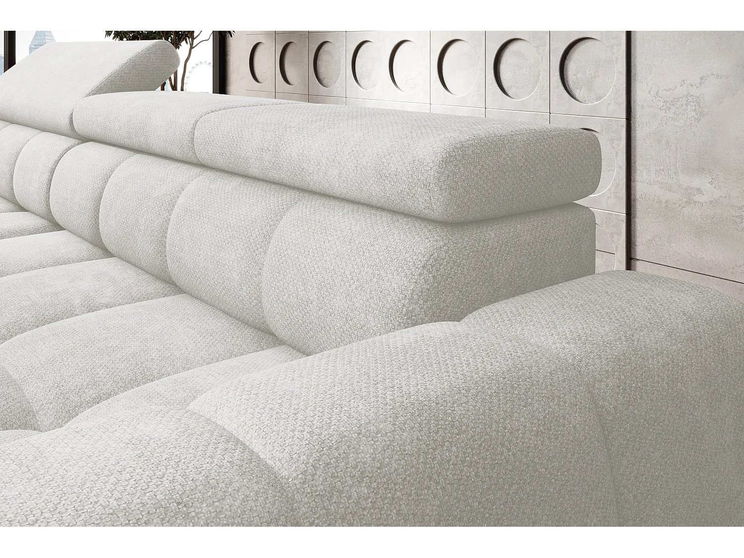 Canapé OMBO – moderne, siège réglable, sans fonction couchage, Eden, disposition droite, 285x168x97 cm, couleur gris clair