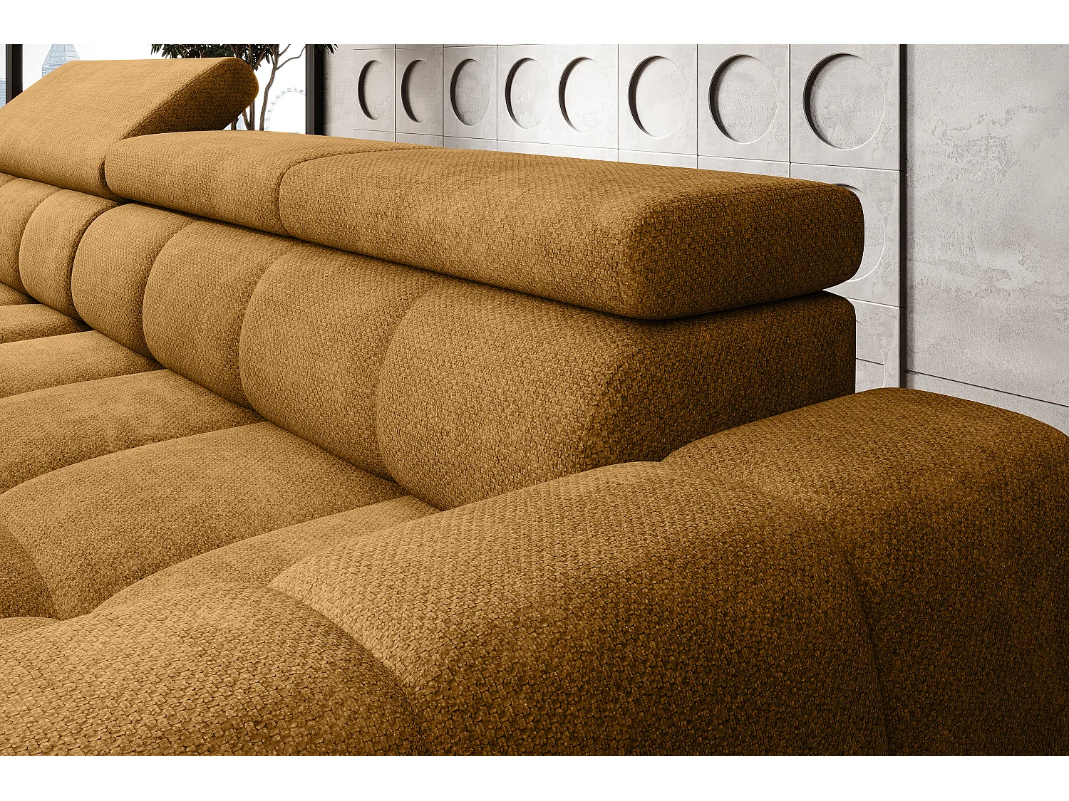 Canapé OMBO – moderne, siège réglable, sans fonction couchage, Eden, disposition droite, 285x168x97 cm, couleur doré