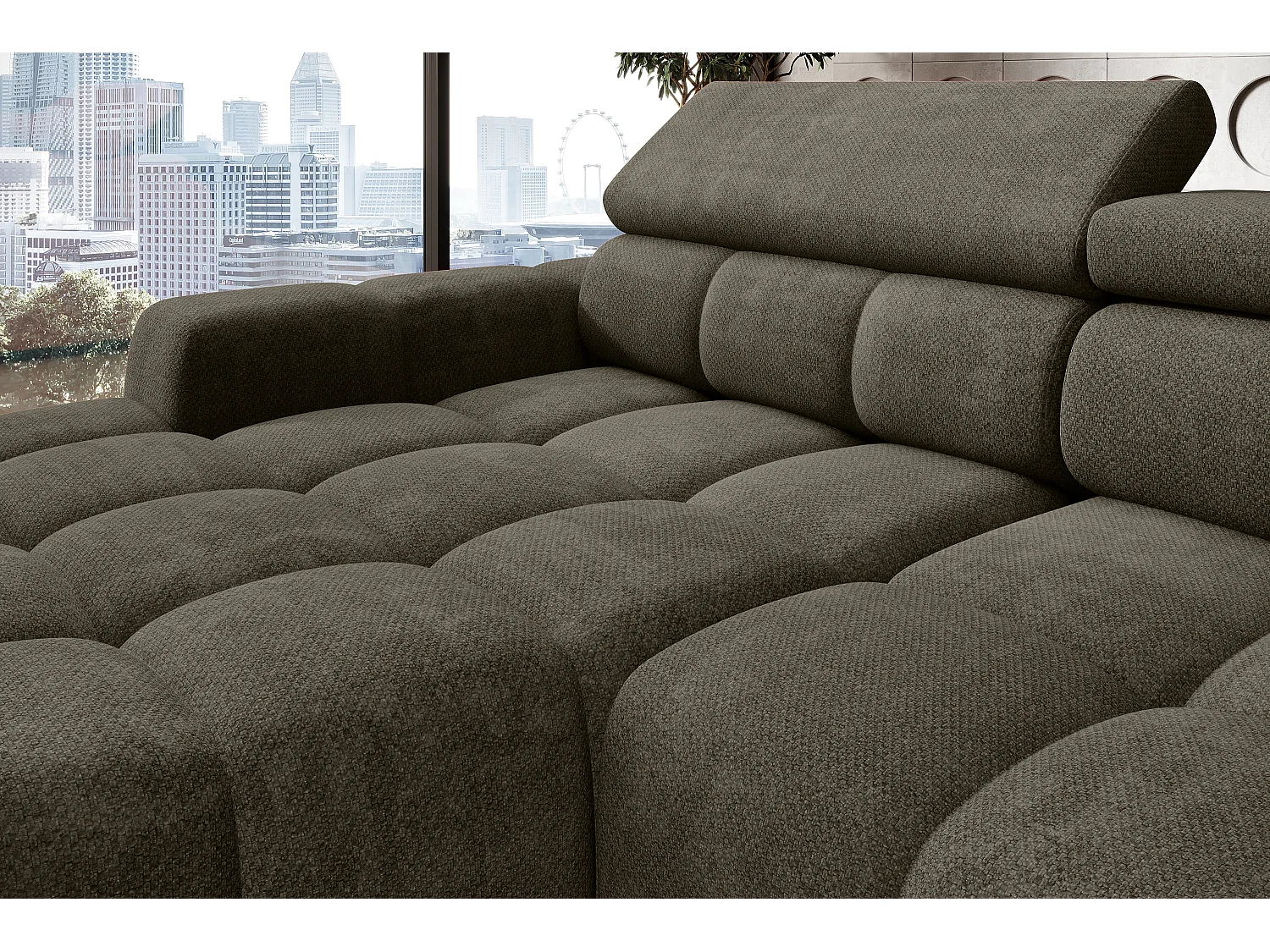 Canapé OMBO – moderne, siège réglable, sans fonction couchage, Eden, disposition droite, 285x168x97 cm, couleur gris foncé