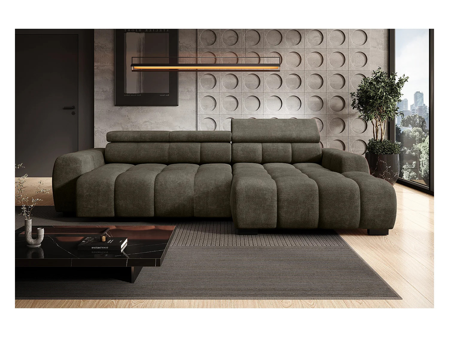 Canapé OMBO – moderne, siège réglable, sans fonction couchage, Eden, disposition droite, 285x168x97 cm, couleur gris foncé
