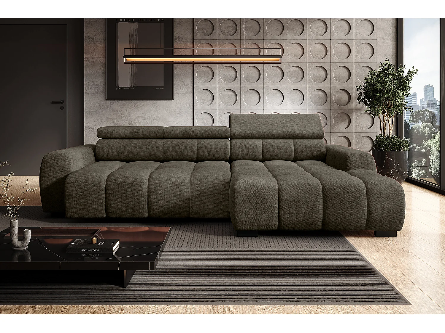 Canapé OMBO – moderne, siège réglable, sans fonction couchage, Eden, disposition droite, 285x168x97 cm, couleur gris foncé