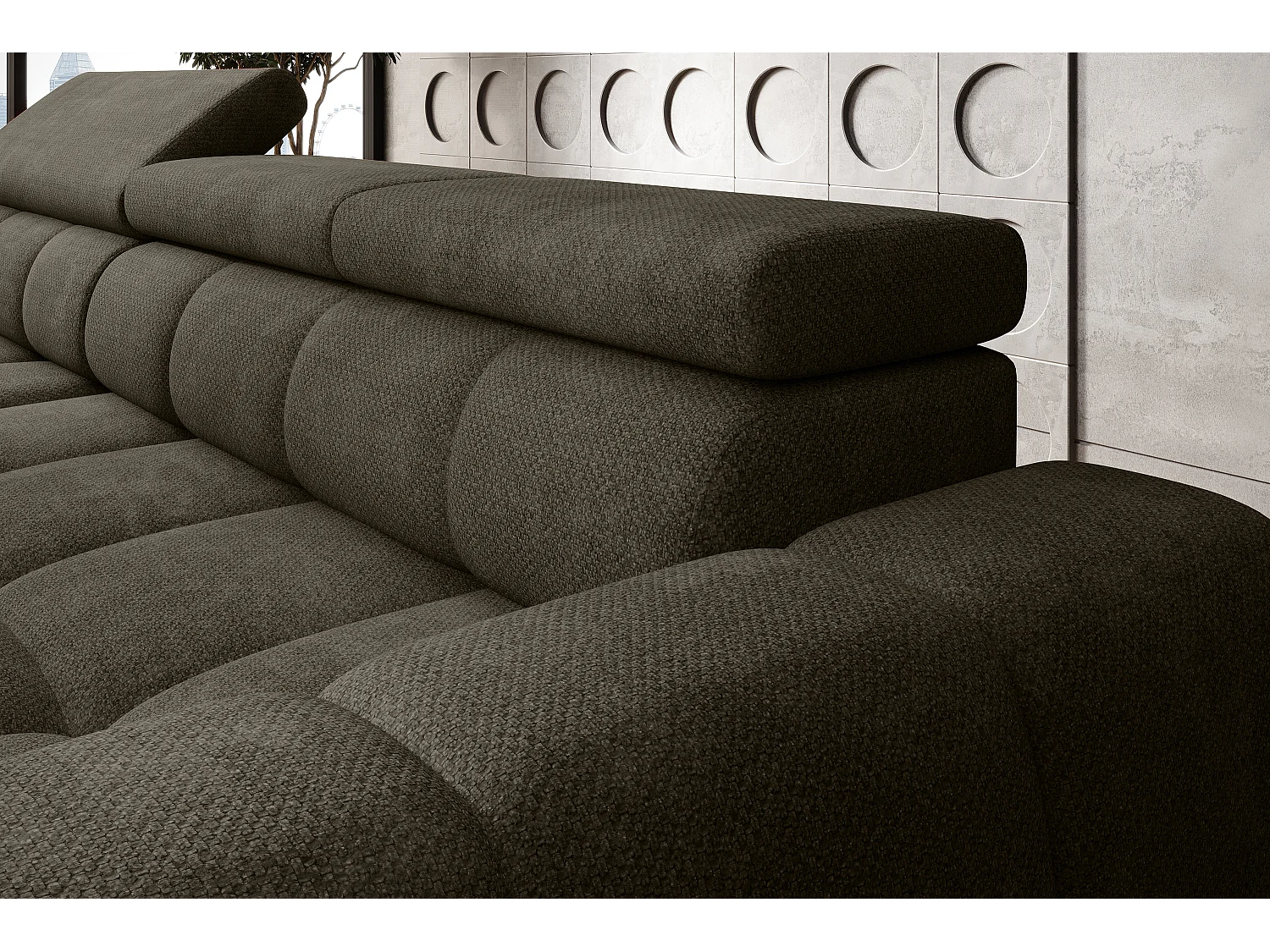 Canapé OMBO – moderne, siège réglable, sans fonction couchage, Eden, disposition droite, 285x168x97 cm, couleur gris foncé