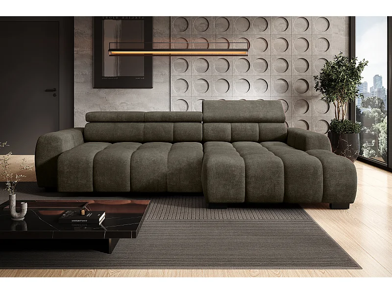 Canapé OMBO – moderne, siège réglable, sans fonction couchage, Eden, disposition droite, 285x168x97 cm, couleur gris foncé