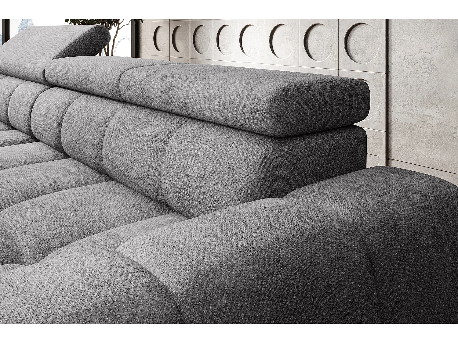 Canapé OMBO – moderne, siège réglable, sans fonction couchage, Eden, disposition gauche, 285x168x97 cm, couleur gris clair