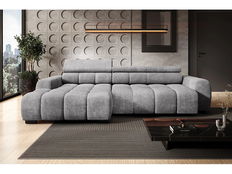 Hoekbank OMBO – modern, verstelbare zitting, zonder slaapfunctie, Eden, linkeropstelling, 285x168x97 cm, kleur lichtgrijs