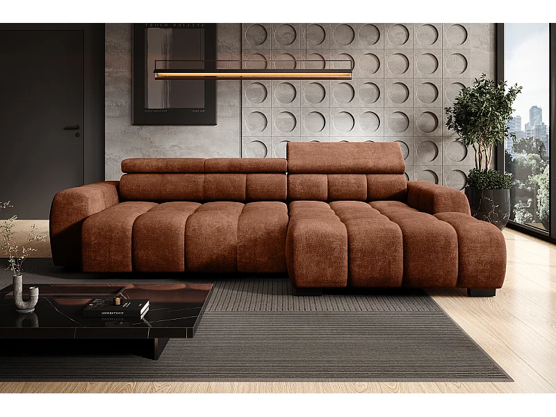 Canapé OMBO – moderne, siège réglable, sans fonction couchage, Eden, disposition droite, 285x168x97 cm, couleur marron