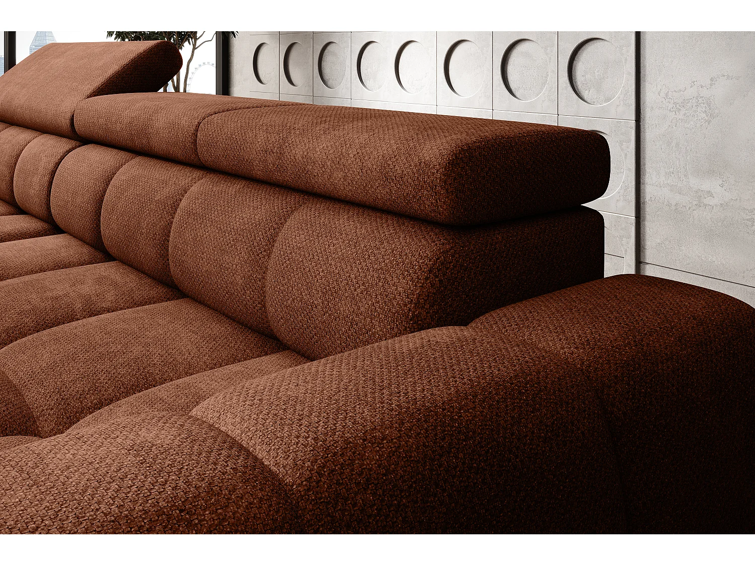 Ecksofa OMBO – modern, verstellbarer Sitz, ohne Schlafplatz, Eden, rechte Ausführung, 285x168x97 cm, Farbe Braun