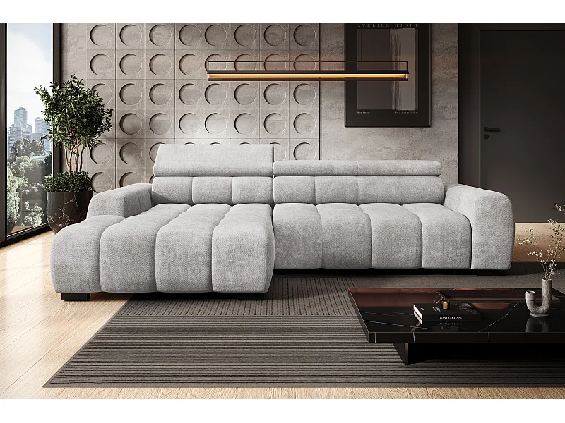 Ecksofa OMBO – modern, verstellbarer Sitz, ohne Schlafplatz, Eden, linke Ausführung, 285x168x97 cm, Farbe Dunkelgrau