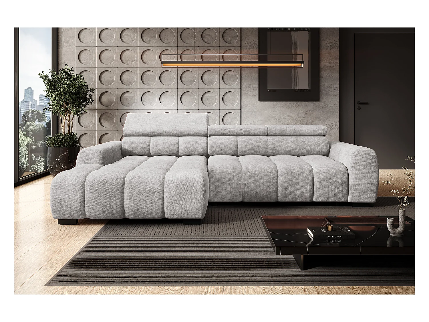 Canapé OMBO – moderne, siège réglable, sans fonction couchage, Eden, disposition gauche, 285x168x97 cm, couleur gris foncé