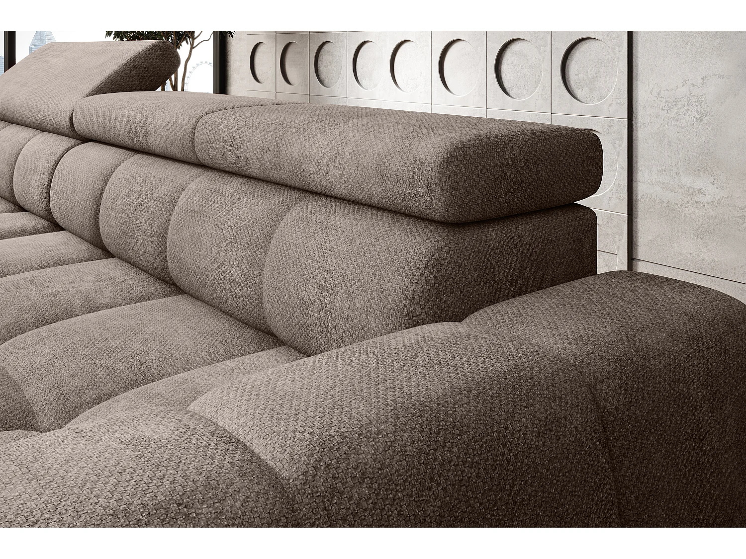 Canapé OMBO – moderne, siège réglable, sans fonction couchage, Eden, disposition droite, 285x168x97 cm, couleur beige foncé