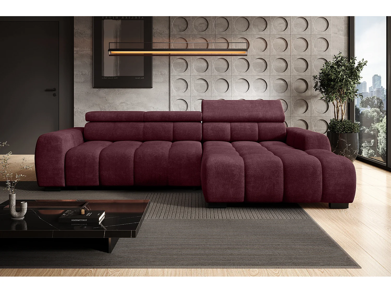 Canapé OMBO – moderne, siège réglable, sans fonction couchage, Eden, disposition droite, 285x168x97 cm, couleur violet