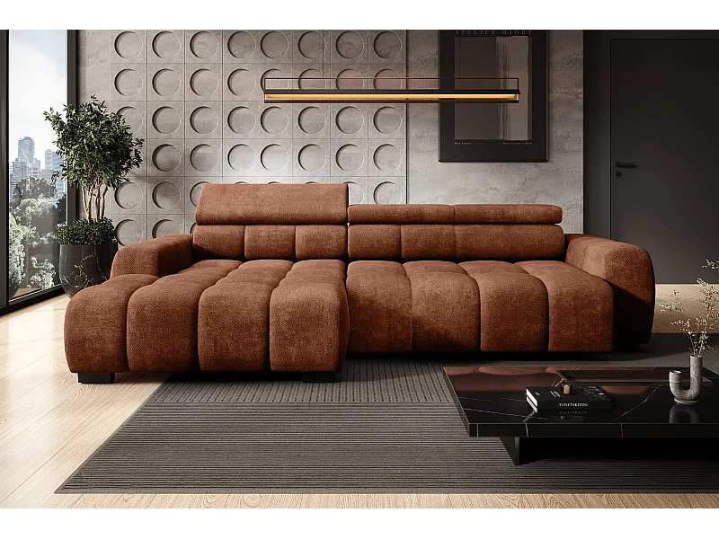 Canapé OMBO – moderne, siège réglable, sans fonction couchage, Eden, disposition gauche, 285x168x97 cm, couleur marron