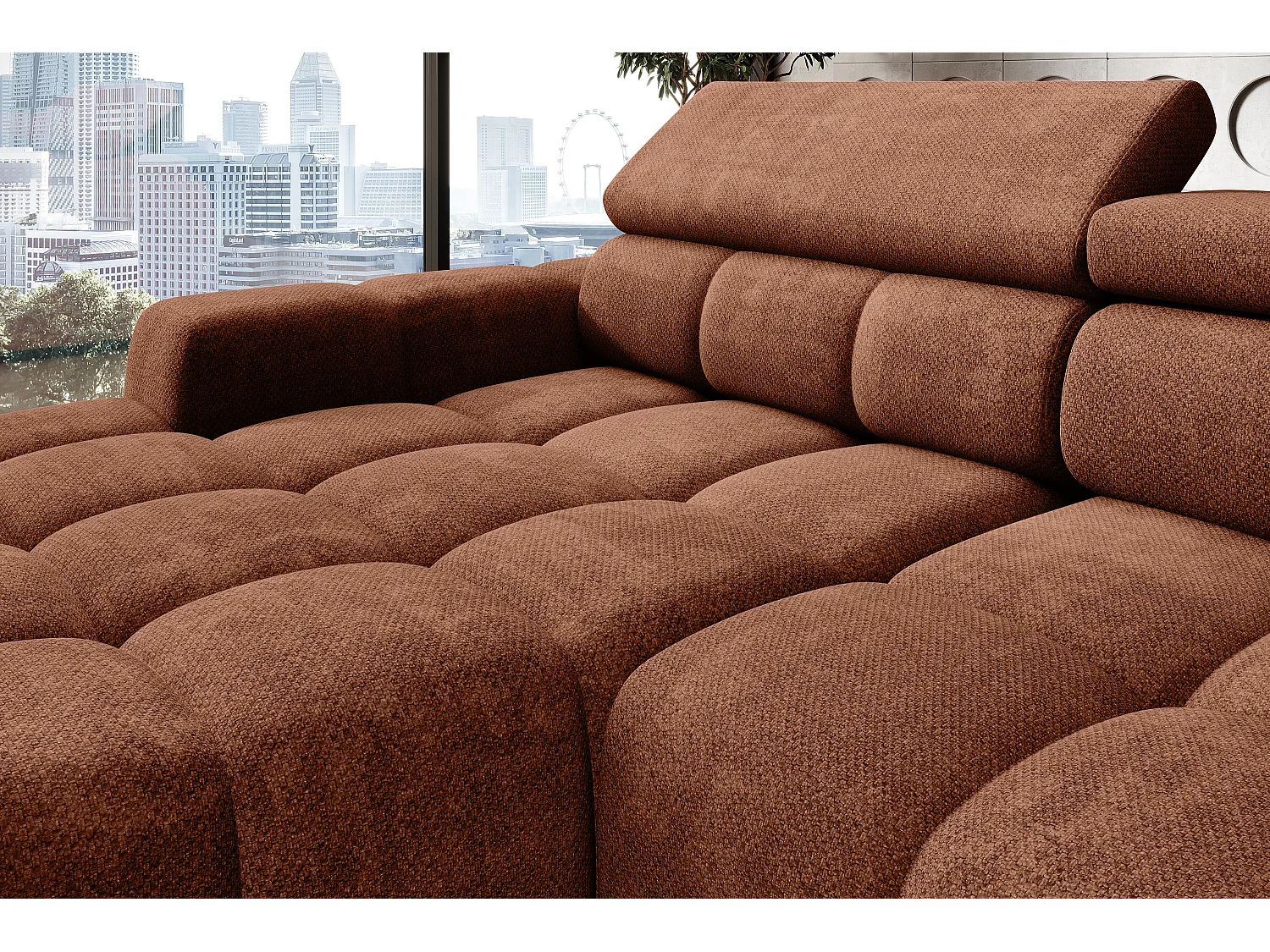 Hoekbank OMBO – modern, verstelbare zitting, zonder slaapfunctie, Eden, linkeropstelling, 285x168x97 cm, kleur bruin