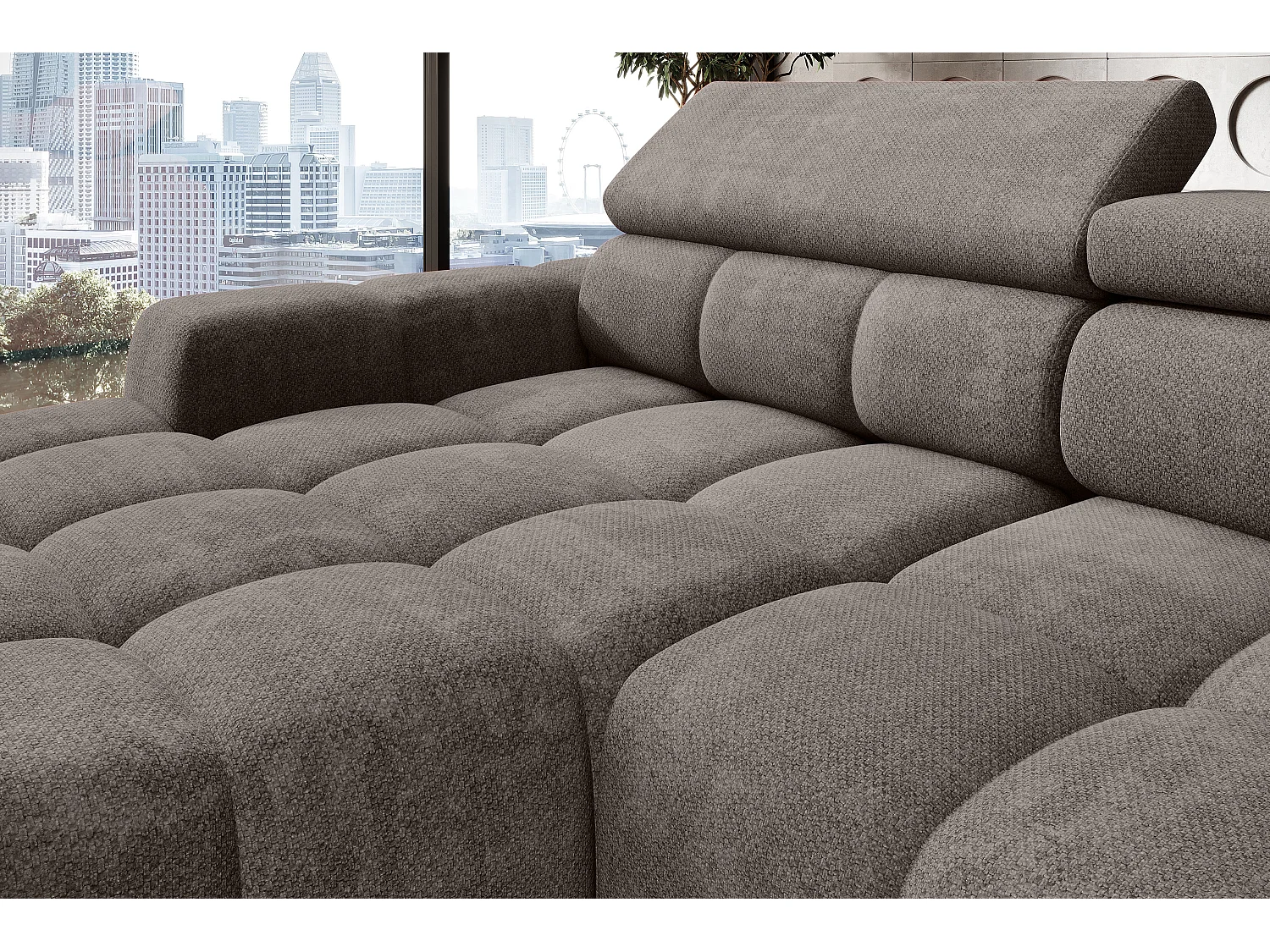 Hoekbank OMBO – modern, verstelbare zitting, zonder slaapfunctie, Eden, linkeropstelling, 285x168x97 cm, kleur grijs