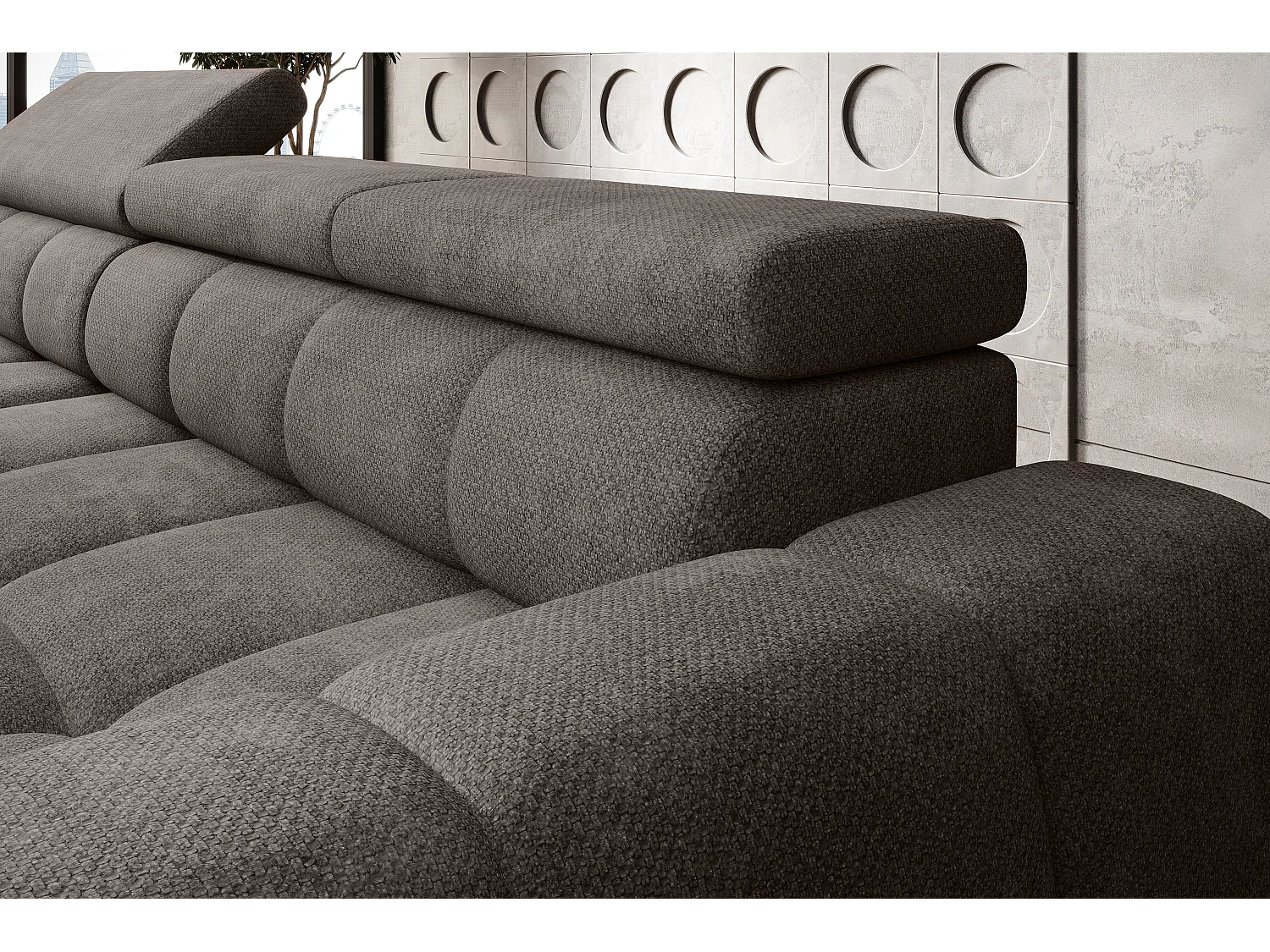 Canapé OMBO – moderne, siège réglable, sans fonction couchage, Eden, disposition gauche, 285x168x97 cm, couleur gris