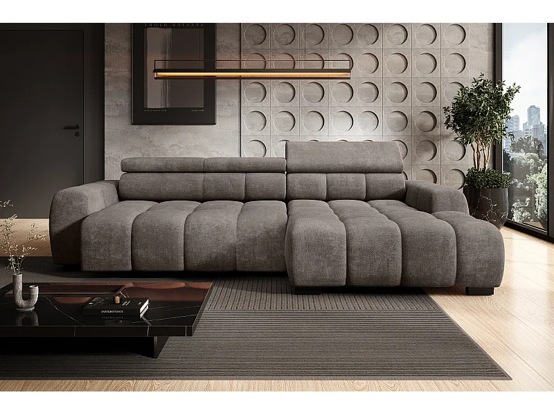 Canapé OMBO – moderne, siège réglable, sans fonction couchage, Eden, disposition droite, 285x168x97 cm, couleur gris