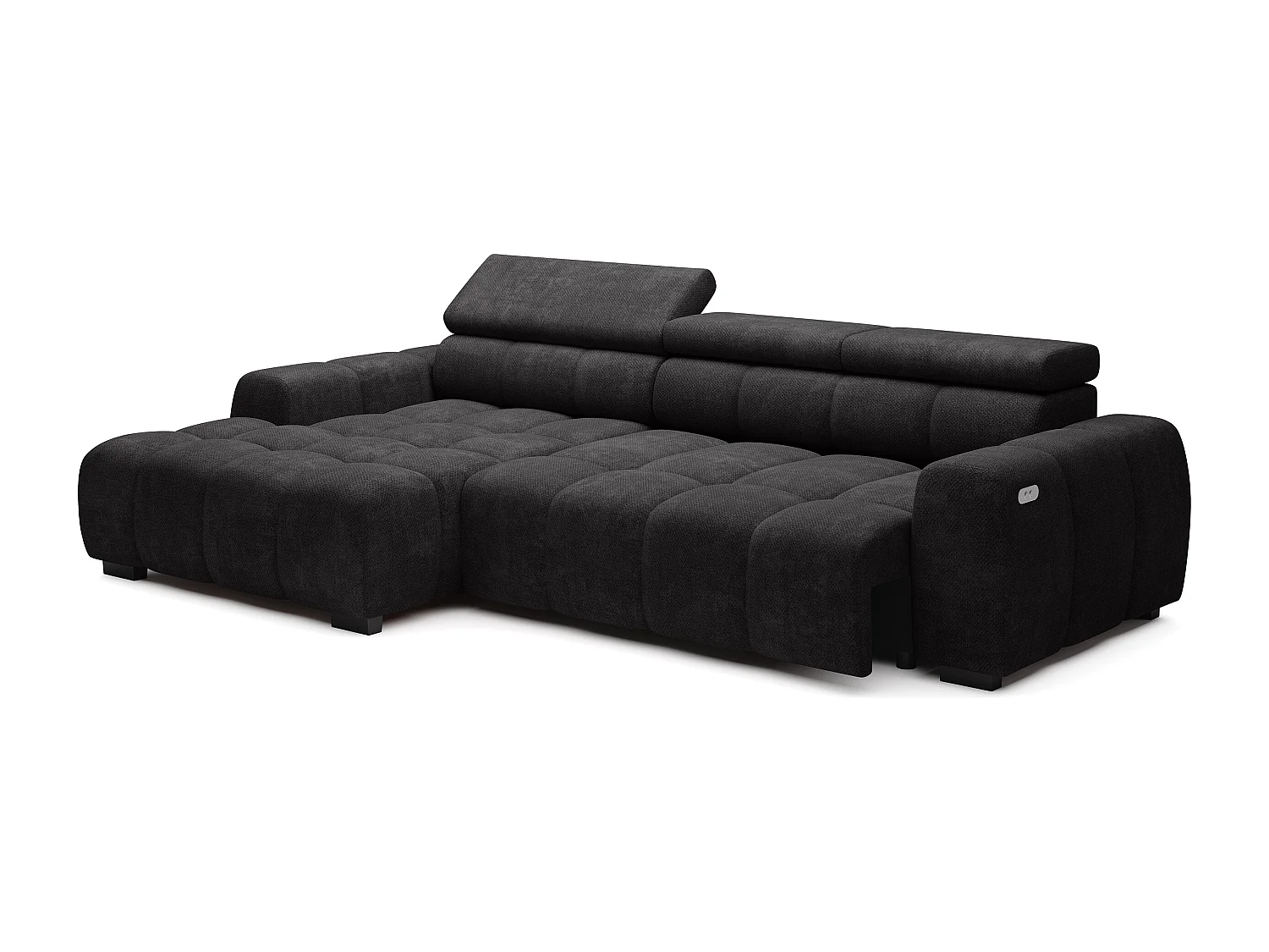 Ecksofa OMBO – modern, verstellbarer Sitz, ohne Schlafplatz, Eden, linke Ausführung, 285x168x97 cm, Farbe Schwarz