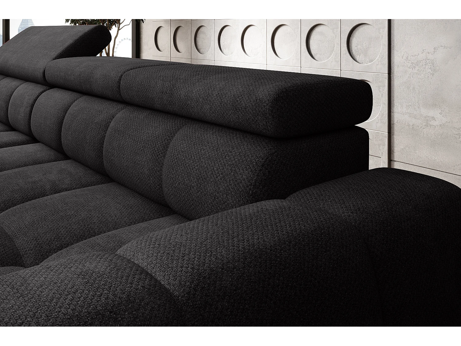 Canapé OMBO – moderne, siège réglable, sans fonction couchage, Eden, disposition gauche, 285x168x97 cm, couleur noir