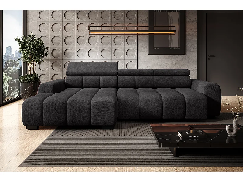 Canapé OMBO – moderne, siège réglable, sans fonction couchage, Eden, disposition gauche, 285x168x97 cm, couleur noir