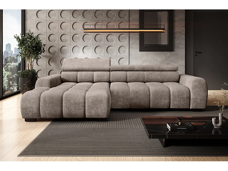 Canapé OMBO – moderne, siège réglable, sans fonction couchage, Eden, disposition gauche, 285x168x97 cm, couleur beige foncé
