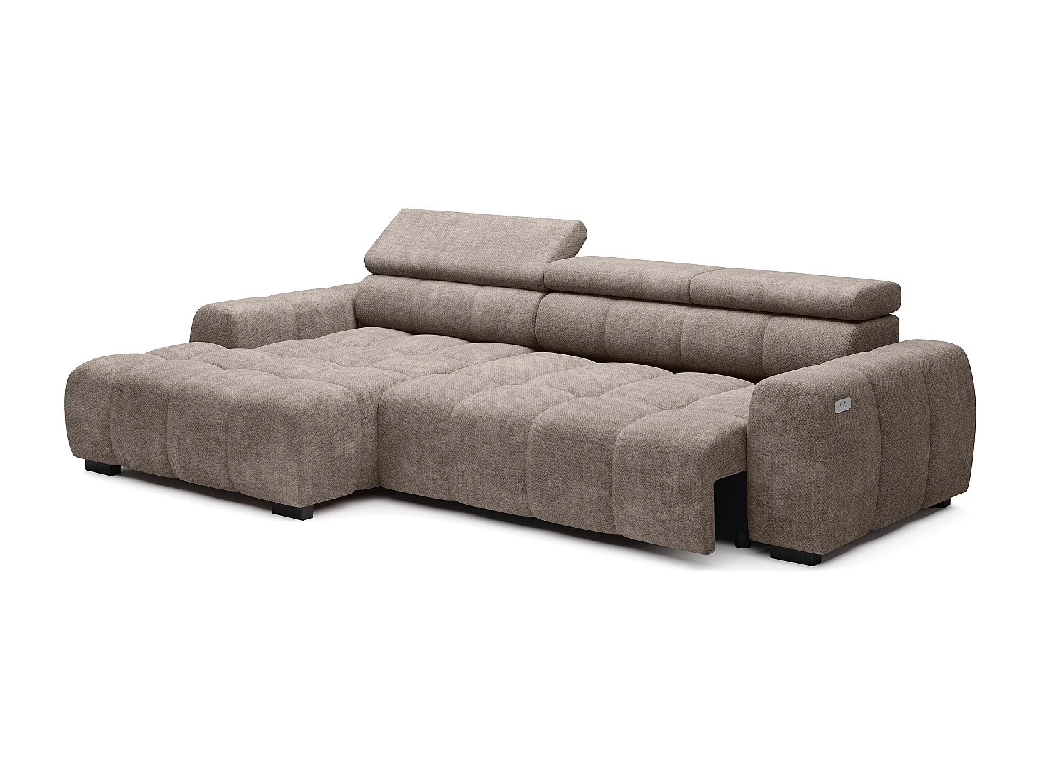 Ecksofa OMBO – modern, verstellbarer Sitz, ohne Schlafplatz, Eden, linke Ausführung, 285x168x97 cm, Farbe Dunkelbeige